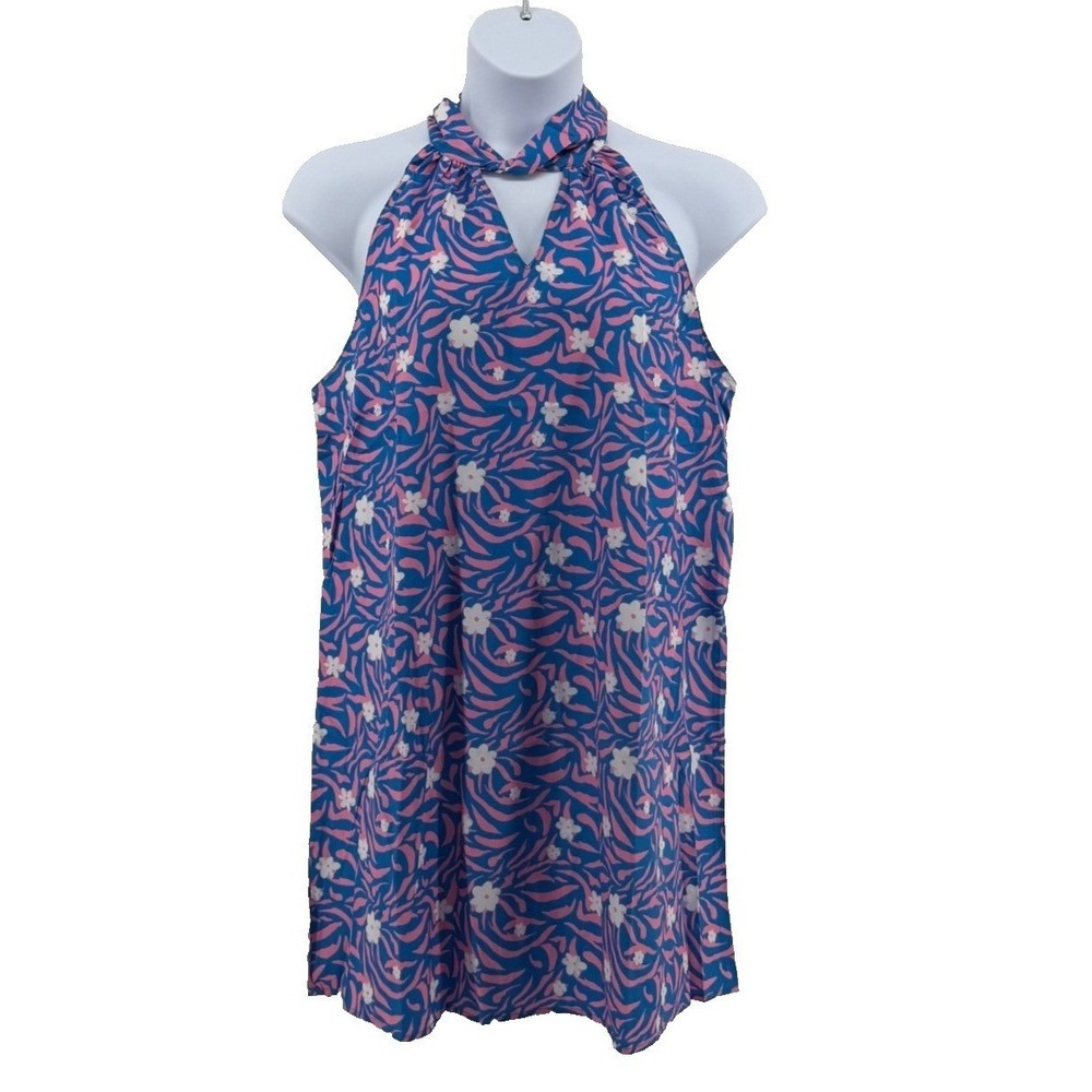 Umgee Halter Swing Dress Women's Medium Pink Blue Floral Print NWT Mini Dress
